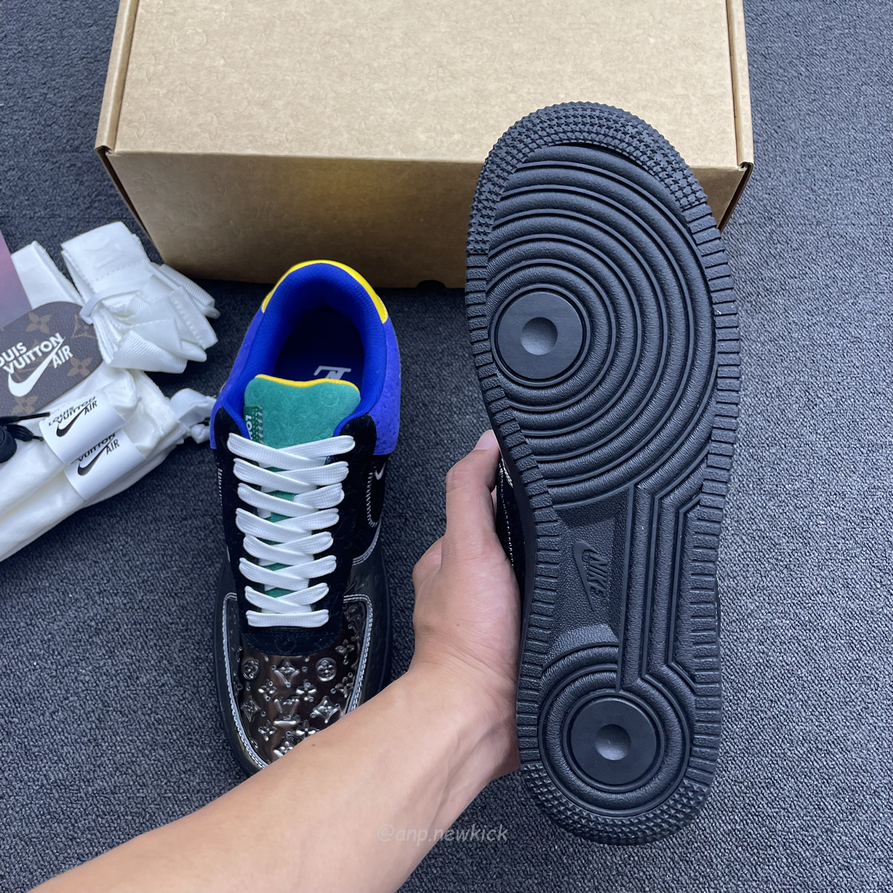 Louis Vuitton Nike Air Force 1 Low By Virgil Abloh Black Metallic Silver (8) - newkick.app